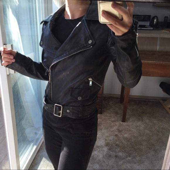 Zara Jackets & Blazers - Zara Leather Belted Motorcycle Jacket